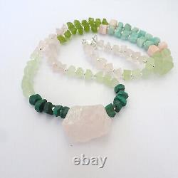 Crystal Gemstone Necklace Heart Chakra Rose Quartz Amazonite Malachite Prehnite