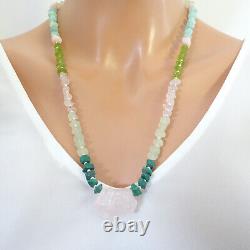 Crystal Gemstone Necklace Heart Chakra Rose Quartz Amazonite Malachite Prehnite