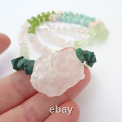 Crystal Gemstone Necklace Heart Chakra Rose Quartz Amazonite Malachite Prehnite