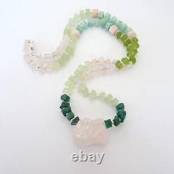 Crystal Gemstone Necklace Heart Chakra Rose Quartz Amazonite Malachite Prehnite