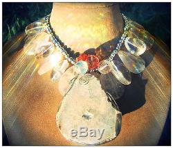 Crystal Necklace Rose Cherry Pink Faceted Quartz Drusy Pendant Geode Silver Big