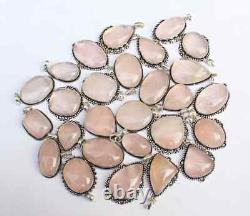 Crystal Pendant. Natural Rose Quartz Pendant Silver Necklace 10 Pcs Pendant Lot