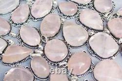 Crystal Pendant. Natural Rose Quartz Pendant Silver Necklace 10 Pcs Pendant Lot