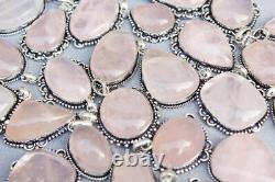 Crystal Pendant. Natural Rose Quartz Pendant Silver Necklace 10 Pcs Pendant Lot