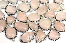 Crystal Pendant. Natural Rose Quartz Pendant Silver Necklace 10 Pcs Pendant Lot