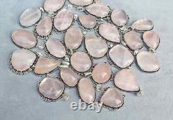 Crystal Pendant. Natural Rose Quartz Pendant Silver Necklace 10 Pcs Pendant Lot