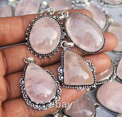 Crystal Pendant. Natural Rose Quartz Pendant Silver Necklace 10 Pcs Pendant Lot