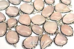 Crystal Pendant. Natural Rose Quartz Pendant Silver Necklace 20 Pcs Pendant Lot