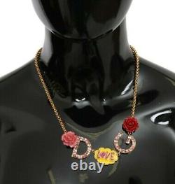 DOLCE & GABBANA Necklace DG Logo Rose Love Crystal Charm Gold Chain