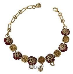 DOLCE & GABBANA Necklace Gold Brass Crystal Red Roses DG Pendants RRP $1500