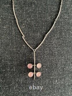 Danish Silver Pendant / Necklace By N. E. From with 4 Rose Quartz Cabochons