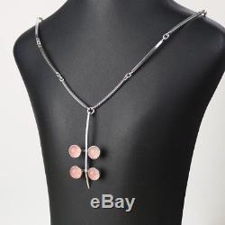 Danish silver pendant/necklace made by N. E. From and set with 4 Rosequartz