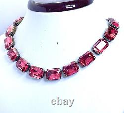 Dark Rose Pink Crystal Necklaces Georgian Collet Women Anna Wintour Style