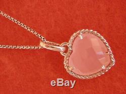 David Yurman 20mm Cable Rim Pink Rose Quartz Heart Pendant Necklace
