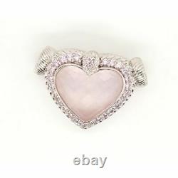 Designer Judith Ripka Sterling Silver Pink Rose Quartz Heart & Pink CZ Pendant