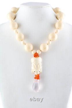 Designer Sterling Silver Resin Citrine Rose Quartz Bunny Pendant Necklace