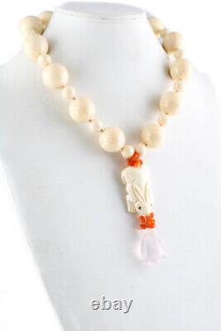 Designer Sterling Silver Resin Citrine Rose Quartz Bunny Pendant Necklace