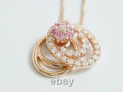 Diamond 0.76ct Pink Quartz Chain Pendant Necklace K14 Rose Gold Swing 17.71 inch