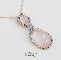 Diamond and Rose Quartz Necklace Pendant 18 Rose Gold Chain Unique Wedding Gift