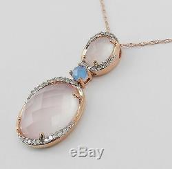 Diamond and Rose Quartz Necklace Pendant 18 Rose Gold Chain Unique Wedding Gift