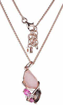 ELLE 18+2 Rose Gold Plated Sterling Silver Necklace with Rose Quartz Pendant