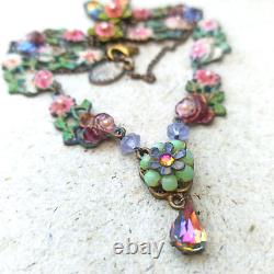 Early Michal Negrin Roses Necklace Romantic Flowers Pearls & Swarovski Crystals