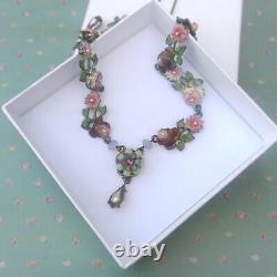 Early Michal Negrin Roses Necklace Romantic Flowers Pearls & Swarovski Crystals