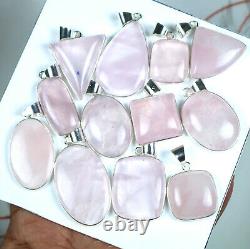 Elegant 100 PCs Lot Natural Rose Quartz Gemstone Silver Plated Bezel Pendants