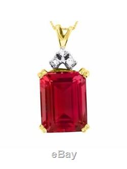 Emerald Cut Rose Quartz Pendant Necklace Set in 14K Yellow Gold With 18 Chain