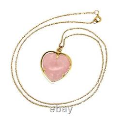 Estate 18K Yellow Gold Double Cabochon Rose Quartz Heart Pendant with Necklace