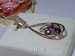 Estate 4.75ctw pear Rose Quartz, Amethyst &Garnet 14Kt YG Tear drop Pendant19399