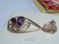 Estate 4.75ctw pear Rose Quartz, Amethyst &Garnet 14Kt YG Tear drop Pendant19399