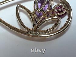 Estate 4.75ctw pear Rose Quartz, Amethyst &Garnet 14Kt YG Tear drop Pendant19399