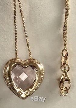 Estate Heart Shaped Rose Quartz And Diamond Pendant In 14k Rose Gold