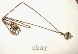 Estate Saturn 14k Rose Gold Pendant & Chain Faceted Amethyst Quartz Seed Pearl