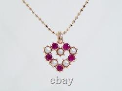 Ete Heart Motif Pearl Pink Quartz Necklace Pendant K10 Rose Gold 45cm 2.0g