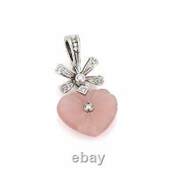 Faberge Platinum & Diamond Pink Quartz Heart & Bow Pendant withBox Ret $4750