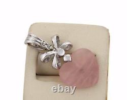 Faberge Platinum & Diamond Pink Quartz Heart & Bow Pendant withBox Ret $4750