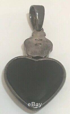Fabulous Onyx Heart Pendant, With Rose Quartz, Topaz- Sterling (Old)