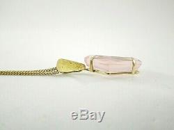 Fancy Cut Rose Quartz Necklace Pendant 14K Yellow Gold Curb Link Chain 18