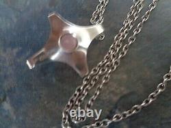 Finnish Modernist Stg Silver & Rose Quartz Pendant Kupittaan Kulta Finland 1960s