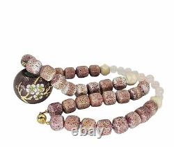 Flli Menegatti Italy Vtg Sponge Coral & Pink Quartz Cloisonne Pendant Necklace