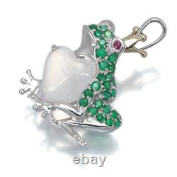 Frog with Rose Quartz Emerald Ruby Pendant 18K 750 Yellow White Gold