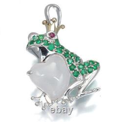 Frog with Rose Quartz Emerald Ruby Pendant 18K 750 Yellow White Gold