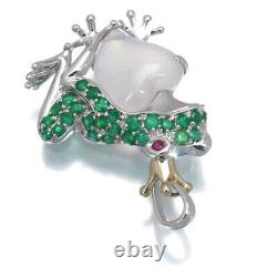 Frog with Rose Quartz Emerald Ruby Pendant 18K 750 Yellow White Gold