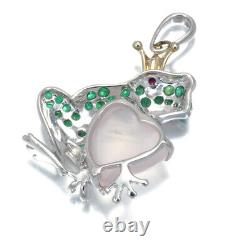 Frog with Rose Quartz Emerald Ruby Pendant 18K 750 Yellow White Gold