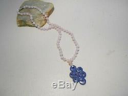 Fung Shui lapiz Mystical Knot pendant on rose quartz necklace/ silver clasp