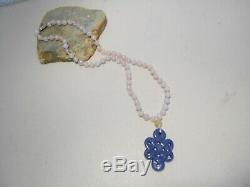 Fung Shui lapiz Mystical Knot pendant on rose quartz necklace/ silver clasp