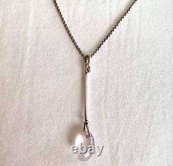 GEORG JENSEN Rose Quartz Dew Drop Sterling Silver Pendant Used