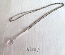 GEORG JENSEN Rose Quartz Dew Drop Sterling Silver Pendant Used